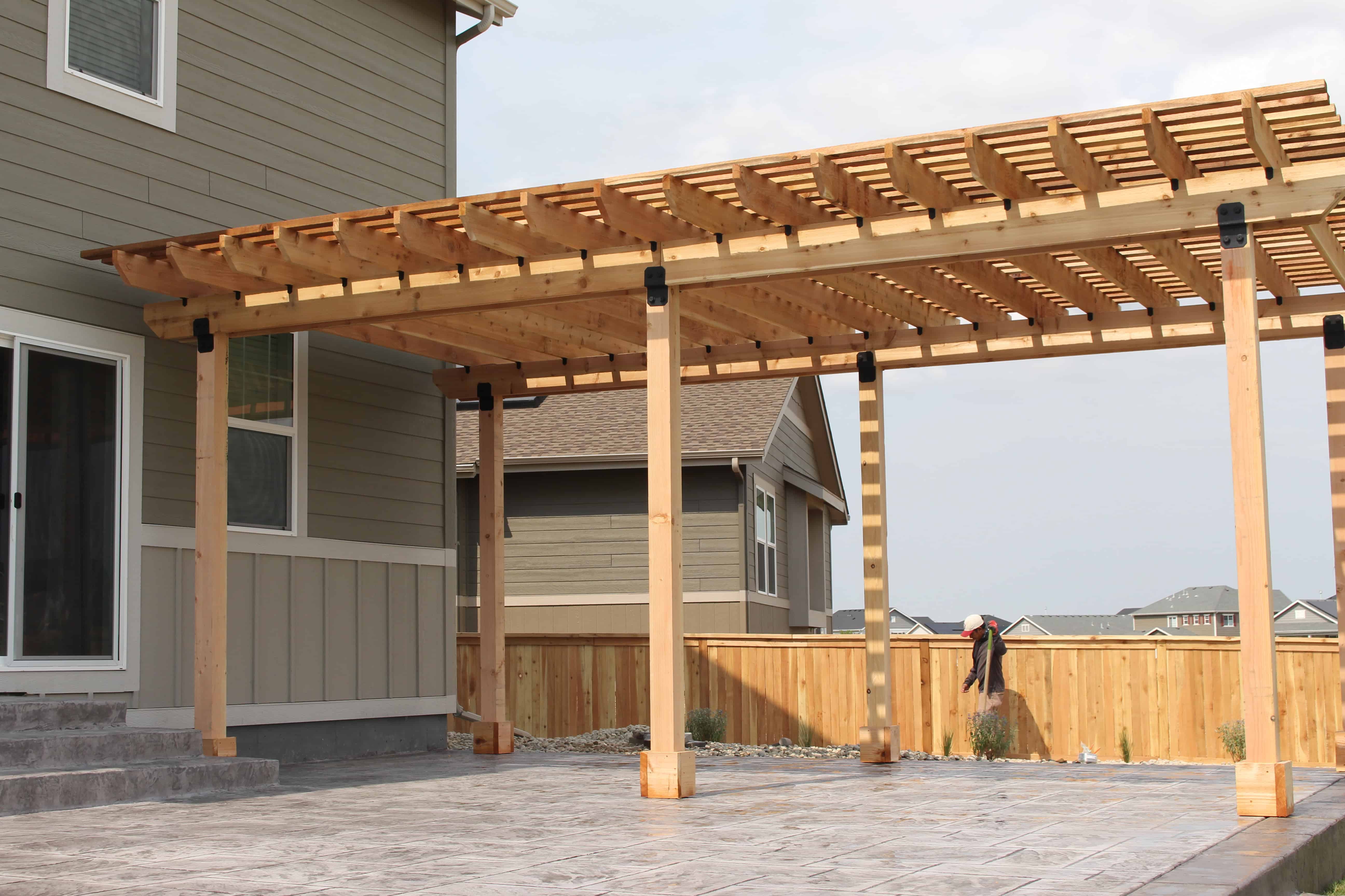 Modern pergola over backyard patio in Colorado