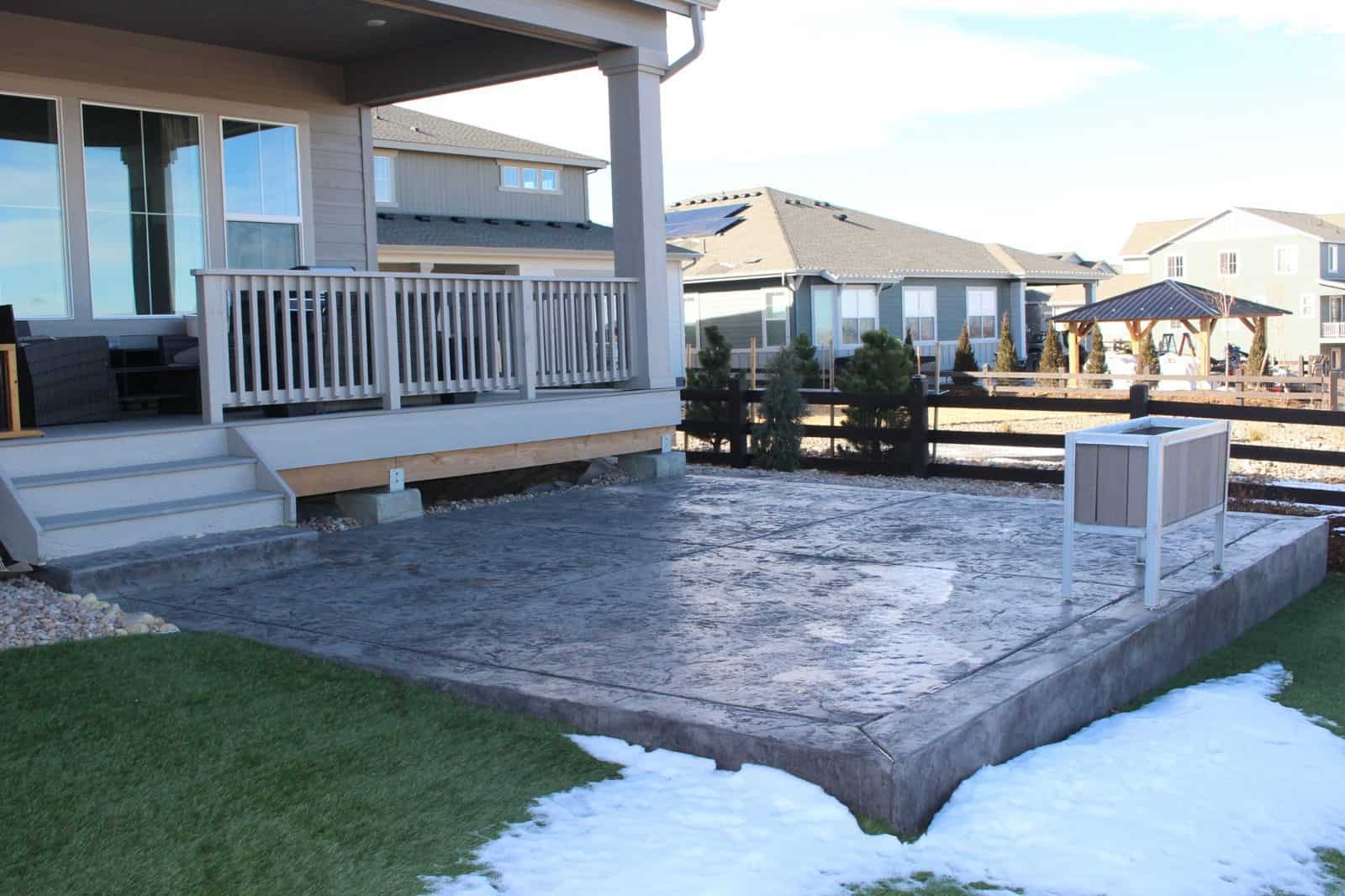 Stamped concrete patio area in Castle Rock project on Doubletrack Lane