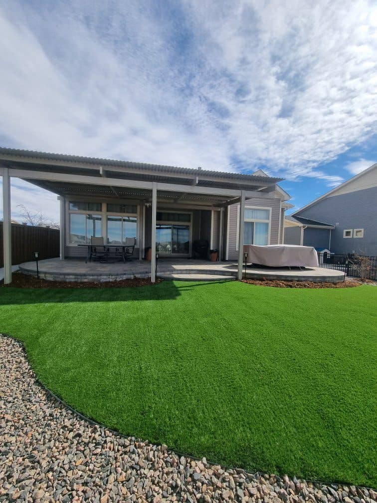 Clean FRSR artificial turf project in a Colorado residential yard
